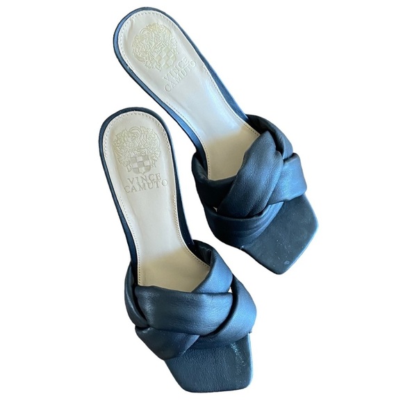 Vince Camuto Joirana Leather Knot Toe Black Heel Mule Size 7.5 - Picture 3 of 9